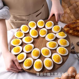 Bandeja de madera redonda para huevos con asa, tabla de quesos de madera de acacia, soporte colgante para huevos - Product Image 4