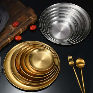 丸い金のステンレス鋼板バーベキュープレート皿耐久性のある韓国スタイルの異なるサイズのバーベキュープレート - Product Image 3