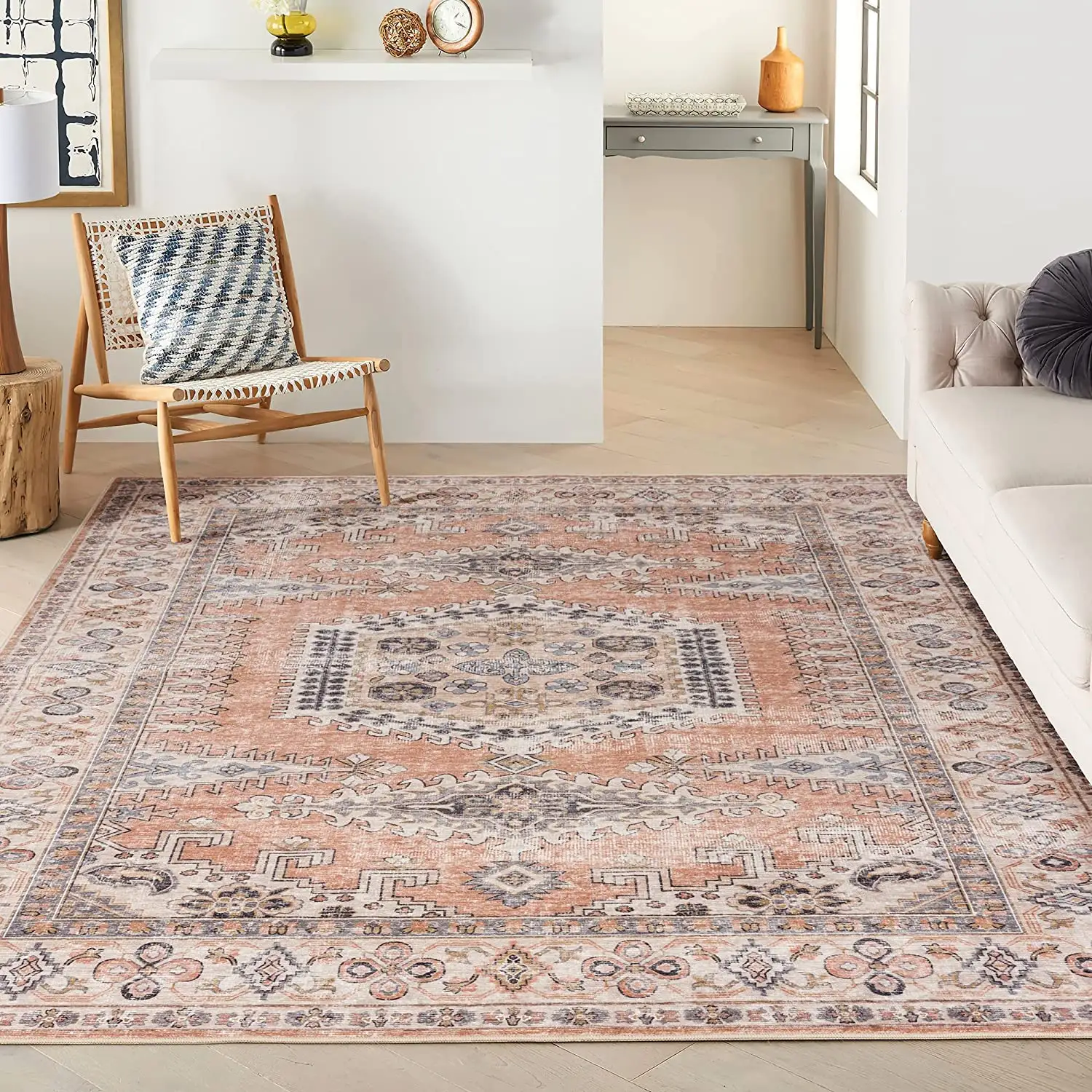 Machine Wash Custom Carpet Living Room Medallion Washable Persian Faded Vintage Area Rug