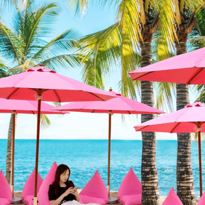 Оптовый высококачественный алюминиевый зонт-парасоль LS для пляжа и улицы с логотипом, розовый - Product Image 5