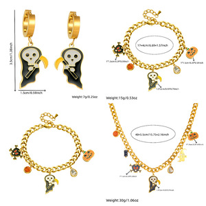 Halloween Stainless Steel Jewelry <b>Set</b> Cartoon Ghost Reaper Pumpkin Necklace <b>Bracelet</b> Earrings Party Unisex Fashion Accessory - Product Image 5