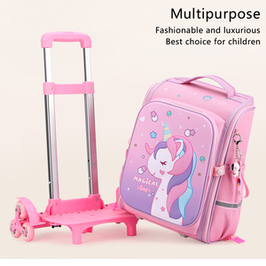 Vente en gros de <span class=keywords><strong>licorne</strong></span> dessin animé pour enfants <span class=keywords><strong>sac</strong></span> <span class=keywords><strong>à</strong></span> dos <span class=keywords><strong>à</strong></span> roulettes amovible chariot <span class=keywords><strong>sac</strong></span> d'école mignon grande capacité maternelle <span class=keywords><strong>sac</strong></span> cadeau pour enfants - Product Image 6