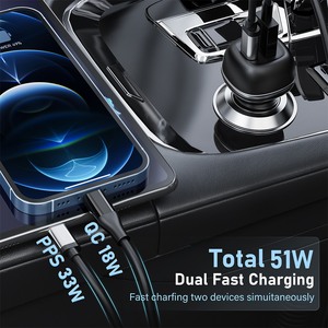 Adaptateur de chargeur de voiture USB C 48W QC3.0 PD30W QC 18W Double Port USB C Chargeur de voiture Compatibilité universelle Téléphone portable - Product Image 4