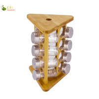 Triangle bambou comptoir étagère étagère organisateur pour épices de cuisine avec 12 pots
