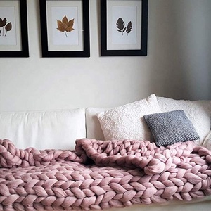 Chunky Knit Wool <strong>Blanket</strong> Soft Sofa Woven <strong>Throw</strong> <strong>Blanket</strong> For Home And Office