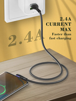 LDNIO LS561 kabel listrik Usb tipe-c, kabel Data Usb mikro tipe-c sudut kanan 90 derajat, 1m 2,4 A kepang Pvc pa TYC kabel Data