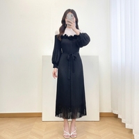 Robe longue de soirée en gros de Chine, style Miyake, avec patchwork, fleurs 3D, ceintures, plissée, tissée, respirante et infroissable