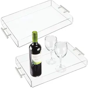Modern Acrylic Rectangular Serving Tray With Handles For Food Tea Coffee Breakfast Snacks Cheese Appetizers