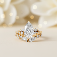 Ensemble de mariage en or 14 carats avec diamant de laboratoire certifié IGI de 2 carats, coupe poire, couleur D F, clarté VS, bague de fiançailles et alliance