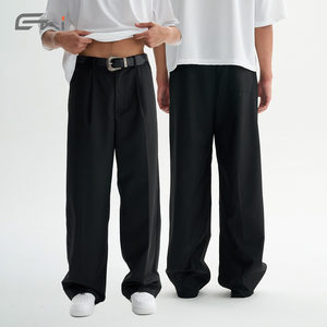 Summer Casual <strong>Black</strong> Baggy Formal Wide Leg Pleated Trousers Custom Mens <strong>Work</strong> Dress Suit <strong>Pants</strong> High Quality - Product Image 1