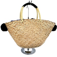 Sac à main personnalisé à pompon noir mode estivale sac à main tissé en paille à une épaule pour femmes sacs à main Miss Unique