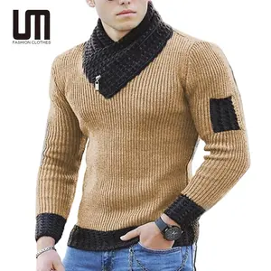 Liu Ming neues Design Herbst Herren lässiges Patchwork Farbe gestrickt hoher Nacken lange Ärmel Pullover