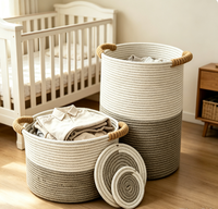 Lot de 2 paniers de rangement en corde de coton bicolore, panier organisateur tissé à la main avec poignées, panier polyvalent pour la chambre d'enfant et l'entrée
