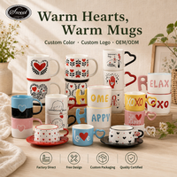 Tasse à café blanche brillante avec poignée en forme de cœur, impression cœur rouge SWT, vente en gros, personnalisable, mug en céramique pour la Saint-Valentin