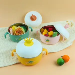 New Product Lovely Pattern Cartoon Bowl 316l Stainless Steel and Plastic Feeding Bowl For Baby