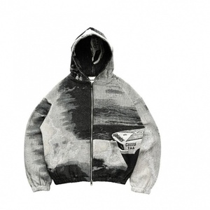 Sudadera con capucha Gravvi personalizada de invierno, tejida, con cremallera, unisex, estilo vintage, con estampado de paisaje y barco, informal. - Product Image 1