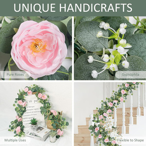 Guirlandes artificielles de camélias roses 180 cm, fleurs en soie, décoration de mariage, chemin de table romantique - Product Image 3