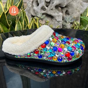 Sandalias de Mujer, Pantuflas EVA con Pedrería, Logotipo, Antideslizantes, Planas, Cerradas, para Invierno, Aumentan la Estatura, Zapatos para Exteriores - Product Image 2