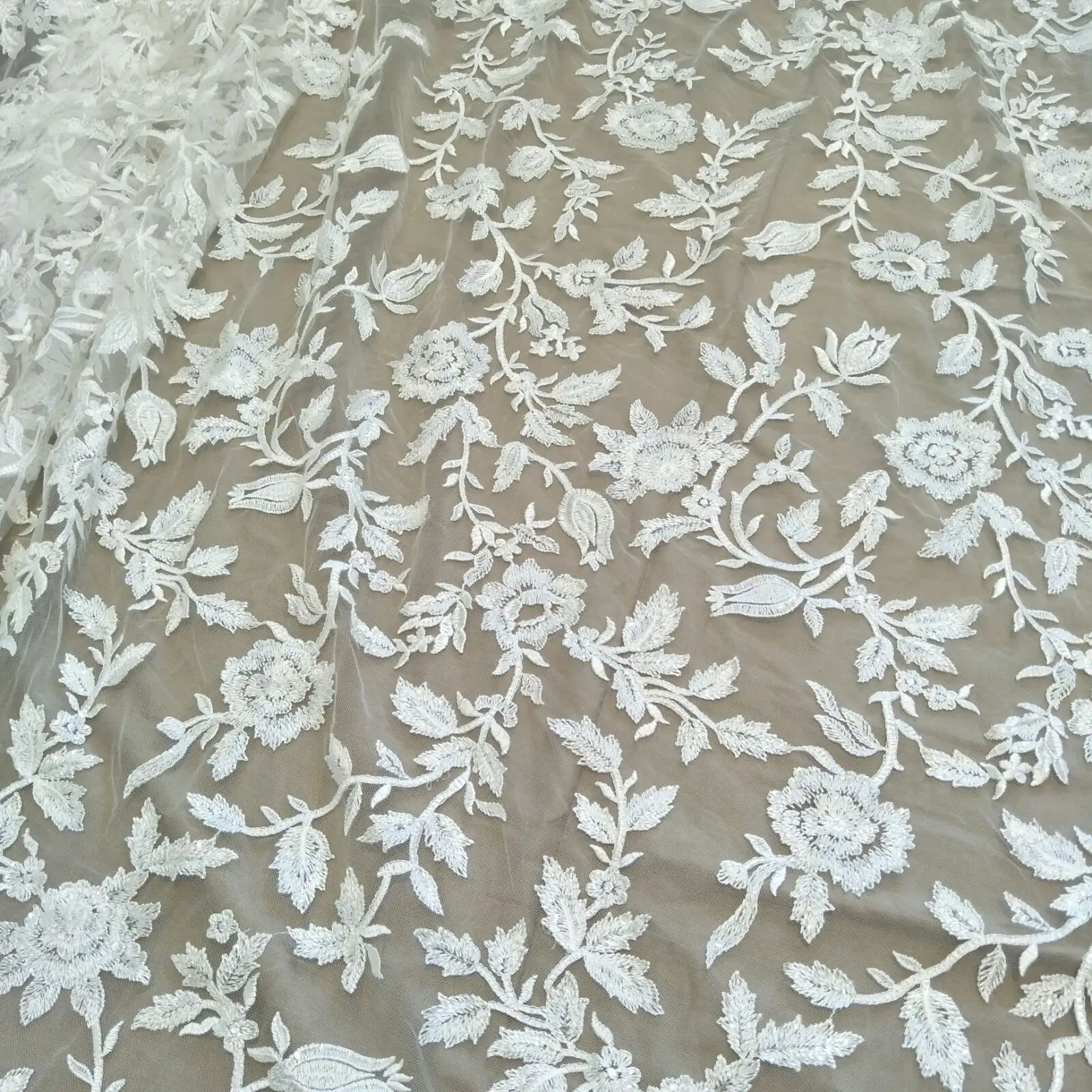 2022 summer full flower ivory white dress wedding dress lace fabric with sequin width 130cm