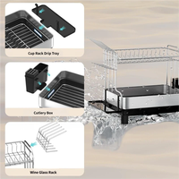 Égouttoir à vaisselle à deux niveaux en acier inoxydable avec bac de drainage pour comptoir de cuisine, support de séchage et de rangement de vaisselle peu encombrant