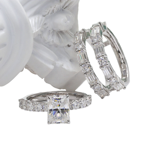 <b>Silver</b> <b>925</b> Moissanite Engagement Wedding <b>Ring</b> Set VVS1 3Ct Radiant Cut Prong Setting Rhodium/Gold Plated <b>Ring</b> with Enhancer - Product Image 2