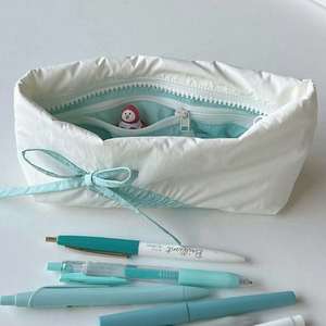 Cute Fabric Pencil Pouch With Ribbon Bow Stylish Stationery Organizer Portable Pen <b>Bag</b> for Girls Daily Use,Pen <b>Bag</b> for Students - Product Image 5