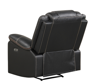 Modern Contemporary LED Power Recliner Set with Convertible Faux Leather and <b>Wood</b>/Metal <b>Frame</b> in Black for Apartment Use - Product Image 2