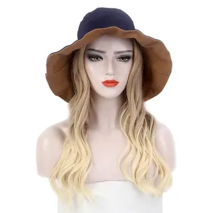 STfantasy Topi Pantai Cerah dengan Ekstensi Rambut Sintetis untuk Wanita