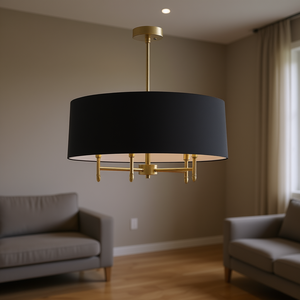 Presidio 5-<b>Light</b> Black Drum Shade Chandelier Modern Pendant <b>Light</b> for Home Decor - Product Image 2