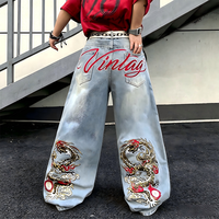 Pantalones Vaqueros Anchos de Mezclilla para Hombre, Estilo Urbano, Bordados, Casuales, para Skate, Venta al por Mayor