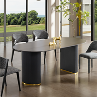 Table à manger moderne minimaliste OKAY, en pierre frittée céramique, base en métal imperméable, rectangulaire, 6 places, meubles pour villa et hôtel
