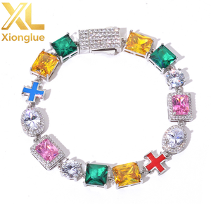 กำไลข้อมือเซอร์คอนสีสันสดใส คุณภาพพรีเมียม สำหรับขายส่ง B2B ตัดแบบบริลเลียนท์ ประดับเพชรแบบกรงเล็บ เงินแท้ S925 ชุบทอง 18K ดีไซน์แบบ Halo  เครื่องประดับฮิปฮอป รับผลิตแบบ OEM - Product Image 6