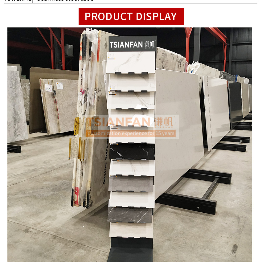 Tsianfan Sample Artificial Granite Tower Slab Display Stand Wood Flooring Quartz Ceramic Tile Floor Metal Stone Display Rack