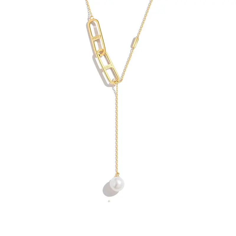 Nouveautés Collier en argent sterling 925 plaqué or 18 carats avec pendentif en perles d'eau douce ajustable pour femmes