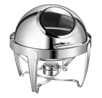 Chauffe-Plat Commercial de Luxe pour Buffet d'Hôtel, en Acier Inoxydable et Verre, à Gaz, Capacité 6L, Facile à Nettoyer