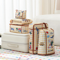 Ensemble de 5 sacs de rangement de voyage à motifs de dessins animés, cubes d'emballage à carreaux pour valises et bagages
