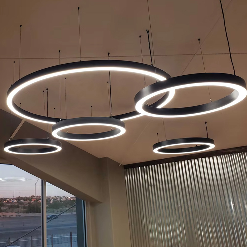 Modern Led Lighting Fixture Linear Circle Pendant Lamp Dimming Ring Hanging Light 50cm 60cm Ceiling Chandelier Iron 3000K-6000K