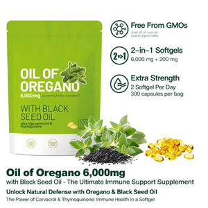 Pure Oil of Oregano 6000mg with Black Seed Oil Softgels 300 Capsules Antioxidant <b>Herbal</b> <b>Supplement</b> Oil of Oregano Capsules - Product Image 1