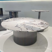 Meubles en pierre artificielle de luxe fabriqués à Foshan, ensemble de table basse, base en acier inoxydable, table d'appoint noire