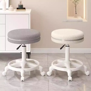 Tabouret de Salon Moderne Réglable en Tissu, Chaise de Beauté à Roulettes avec Dossier pour Salon de Coiffure et Onglerie - Product Image 3