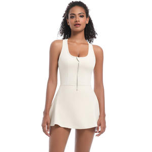 Benutzer definiertes Logo Frauen Sexy Deep U Neck Nude Slim Fit Halber Reiß verschluss 2 in 1 Golf Tennis Badminton Kleid - Product Image 5