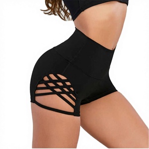 Shorts taille haute femme été 2023, couleur unie, grandes découpes croisées latérales, sexy, pour fitness, yoga, sports de plein air, grande taille, effet délavé - Product Image 4