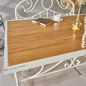Table de salle à manger rectangulaire de style européen en métal blanc, style rustique, avec plateau en bois et structure en métal - Product Image 6