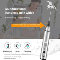 Mixeur à main rechargeable, 3 vitesses réglables, batteur à œufs, mélangeur électrique, mousseur à lait et café, fouet électrique, argent