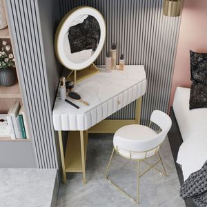 Nordic <strong>Corner</strong> <strong>Small</strong> Bedroom Marble Triangle Shape Light Luxury <strong>Corner</strong> <strong>Dressing</strong> <strong>Table</strong> with Slender Gold Metal Bracket - Product Image 4