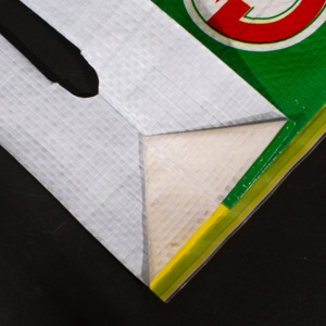 Sacs tissés en PP recyclé doublement laminés personnalisés avec poignée, scellage thermique, logo personnalisé, <span class=keywords><strong>sac</strong></span> d'emballage pour riz 25KG - Product Image 6