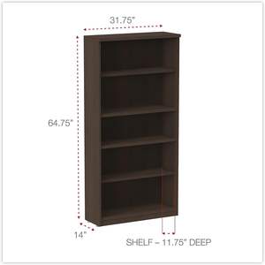 Librería Alera Valencia Series Espresso de cinco estantes, 31.75w x 14d x 64.75h, elegantes estanterías para libros - Product Image 4