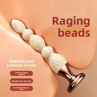 Plug anal en silicone blanc sûr avec base dorée et design à billes, modèle AS-025