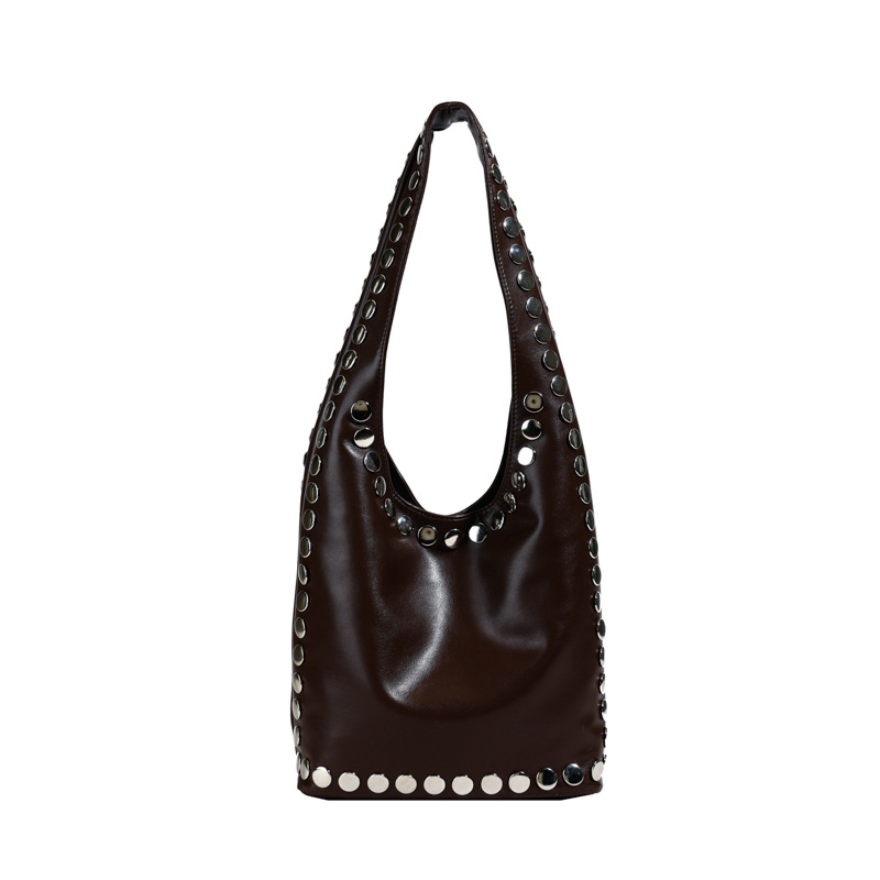 Y2K PU Leather Studded Shoulder Bag - Large Capacity Tote
