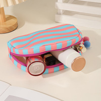 Nouvelle Trousse de Maquillage Classique en Toile Imprimée à Rayures avec Fermeture Éclair, Sac de Rangement Cosmétique Portable Résistant à l'Eau